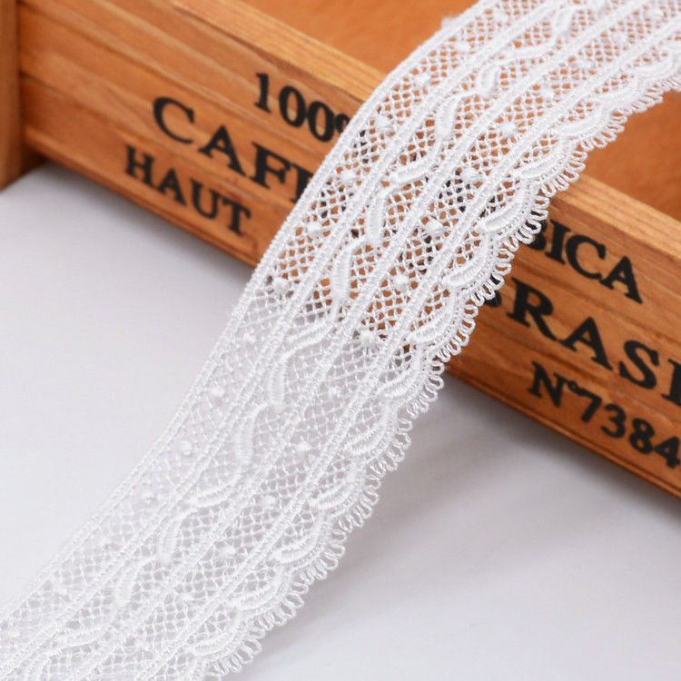 KJ20057 White Fancy Crafts 3.2cm Embroidery Lace Trim