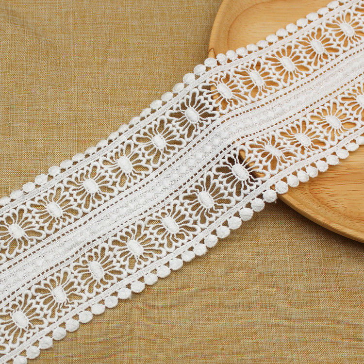 Customized Flat 9cm Embroidery Lace Trim For Clothes Decor